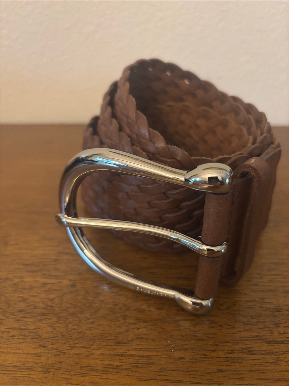 Michael Kors 2” Braided Brown Leather Belt with Silver Buckle - L - 42” long